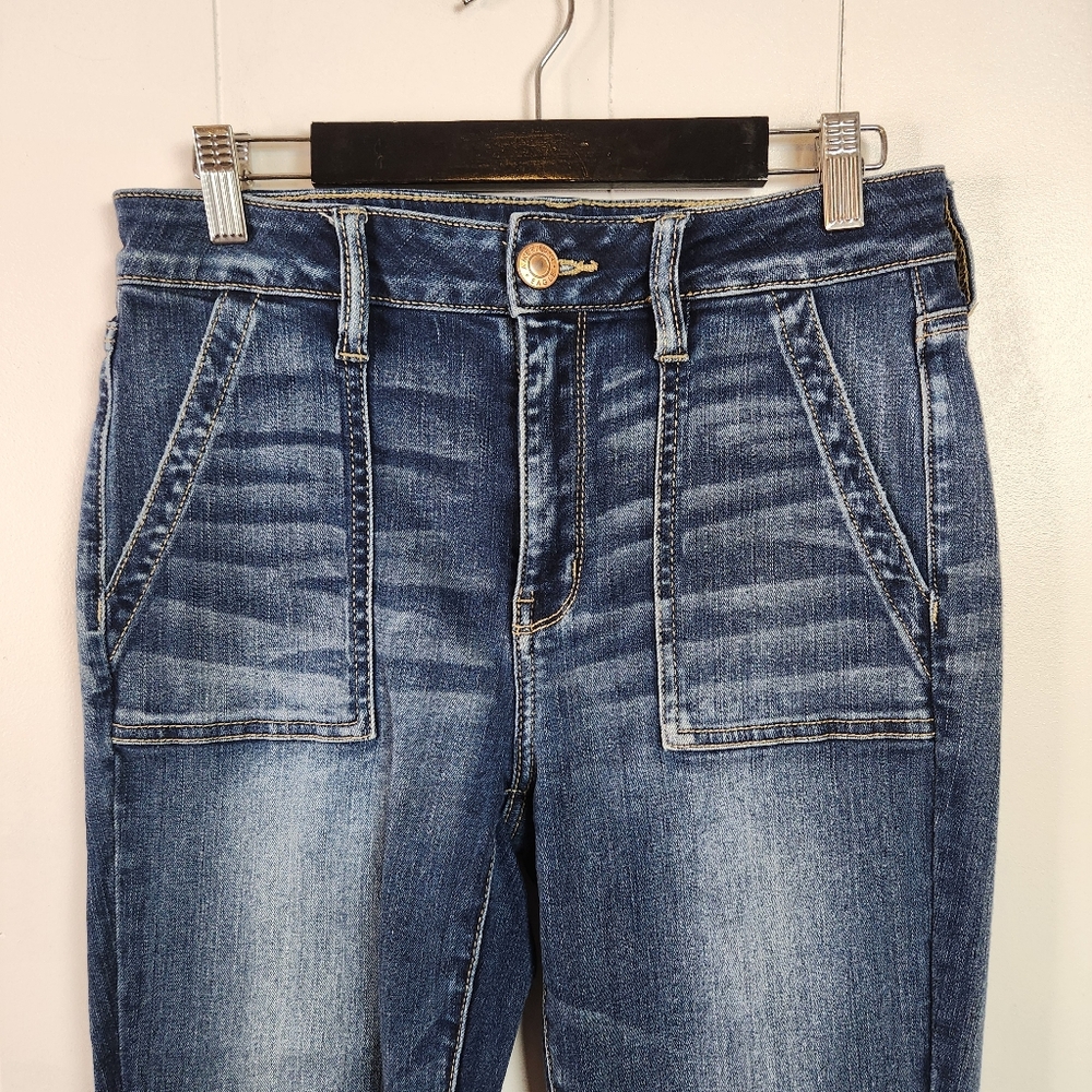 American Eagle High Rise Jeggings Crop Skinny Jeans Frayed Stretchy Dark Size 10 - Picture 5 of 14